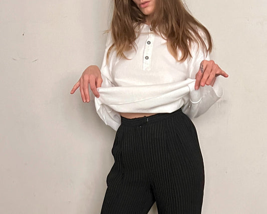 CUSTOM VTG CROPPED HENLEY, BLEACH