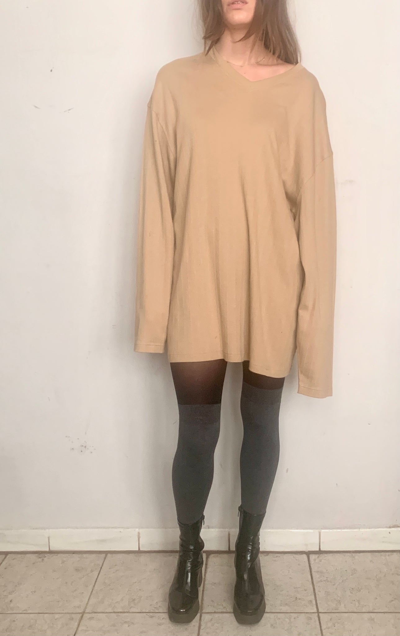 OVERSIZED THERMAL SHIRT DRESS, PUDDING