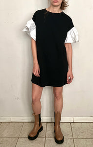 OVERSIZED COTTON DRESS, WHITE RUFFLE SLEEVE