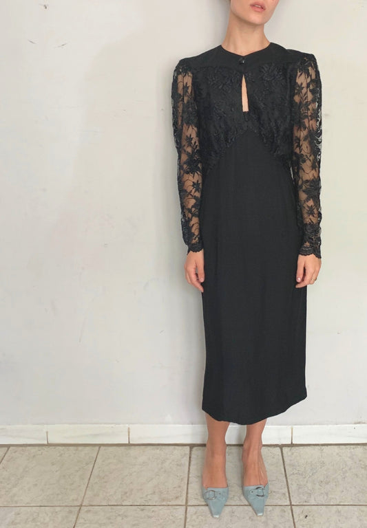 LACE GOTH BLACK MIDI DRESS