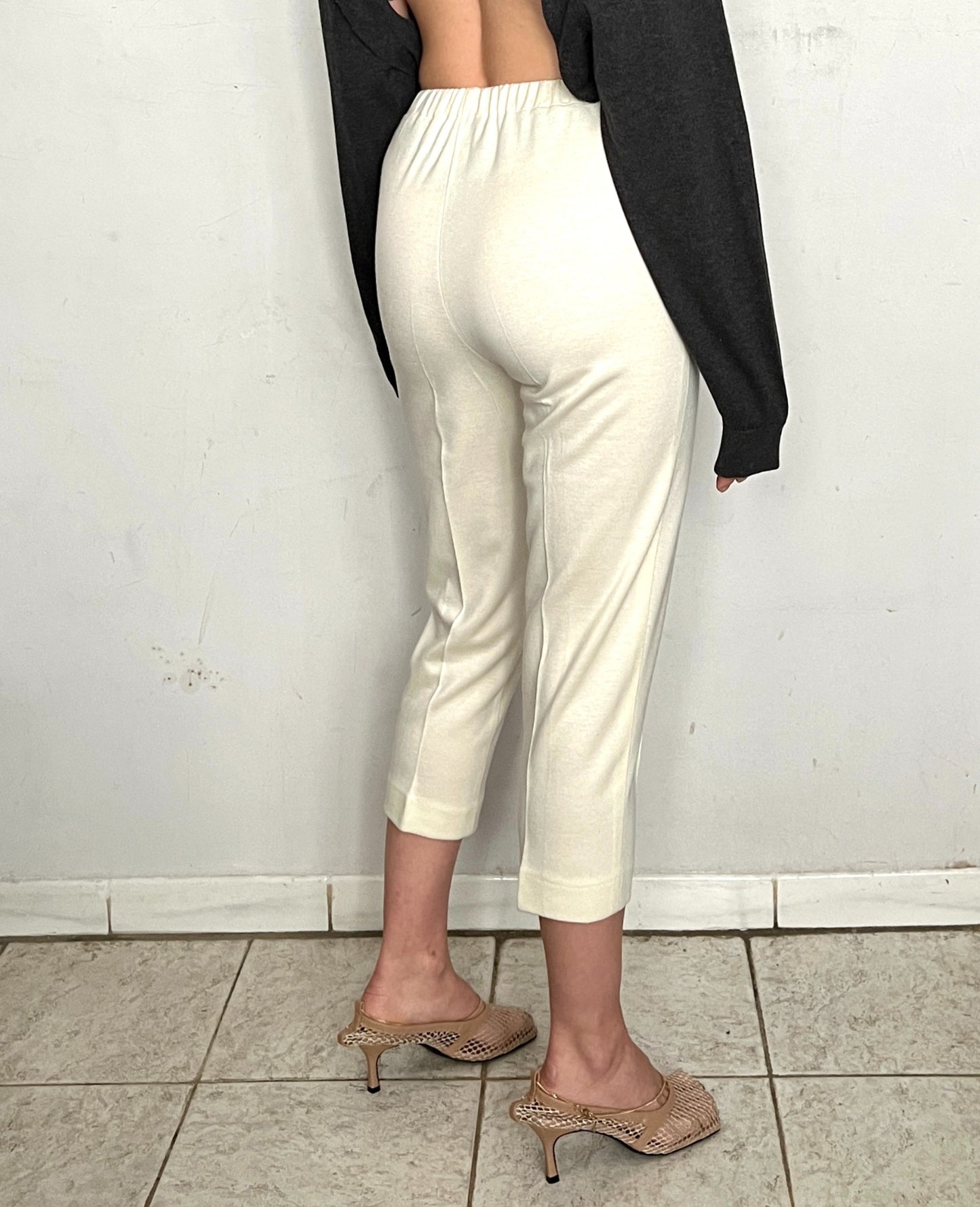 HIGH WAIST PRESSED TROUSERS, VANILLA