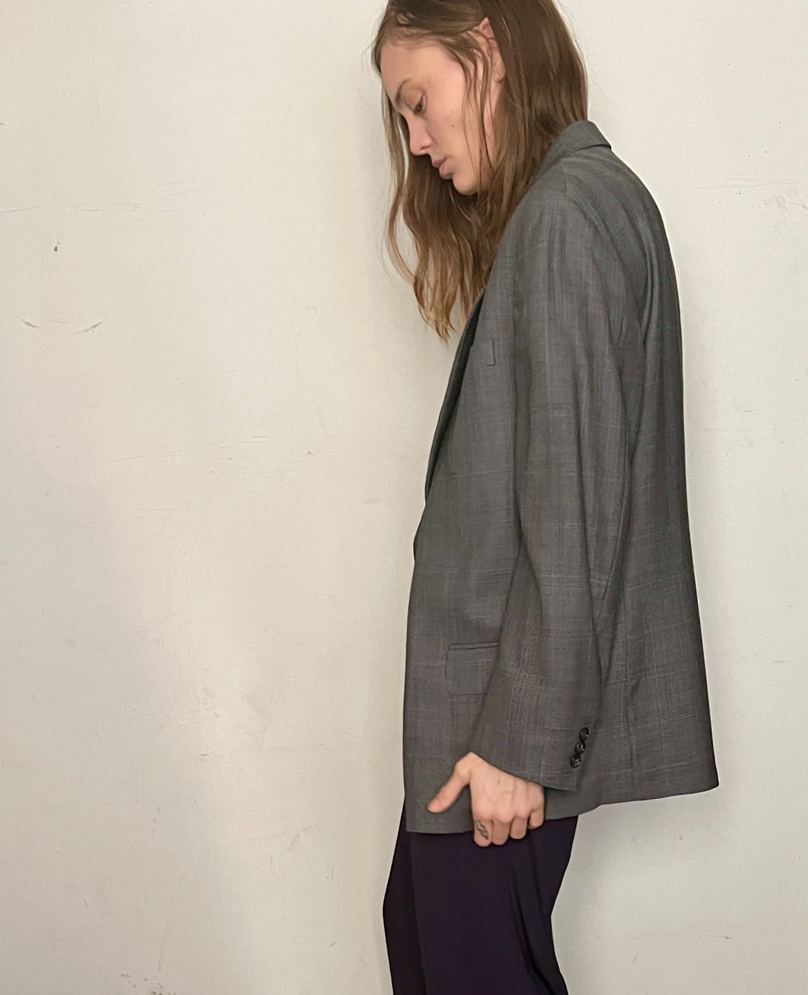DESIGNER OVERSIZED BLAZER, GREY/BLUE PLAID