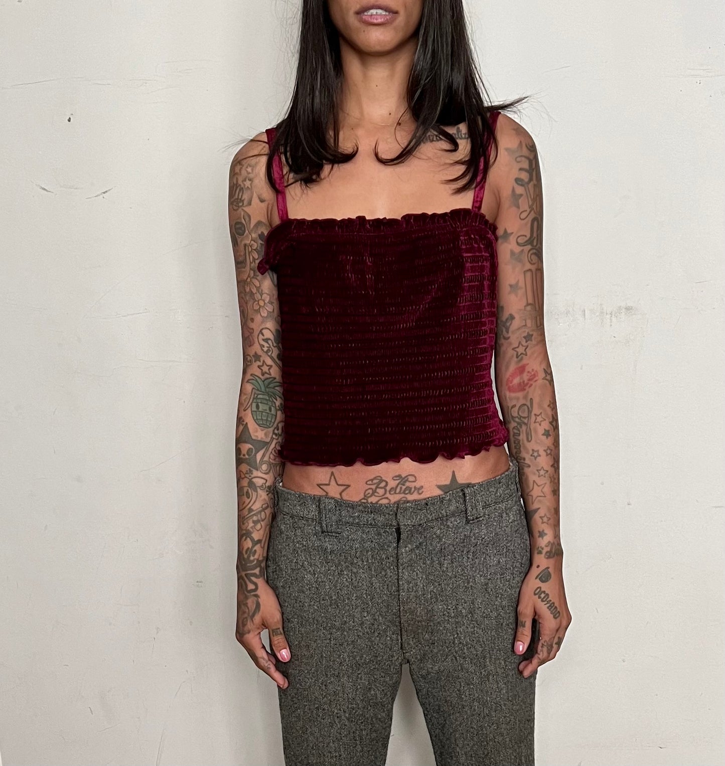 GRAPE VELVET GRUNGE CROPPED TANK