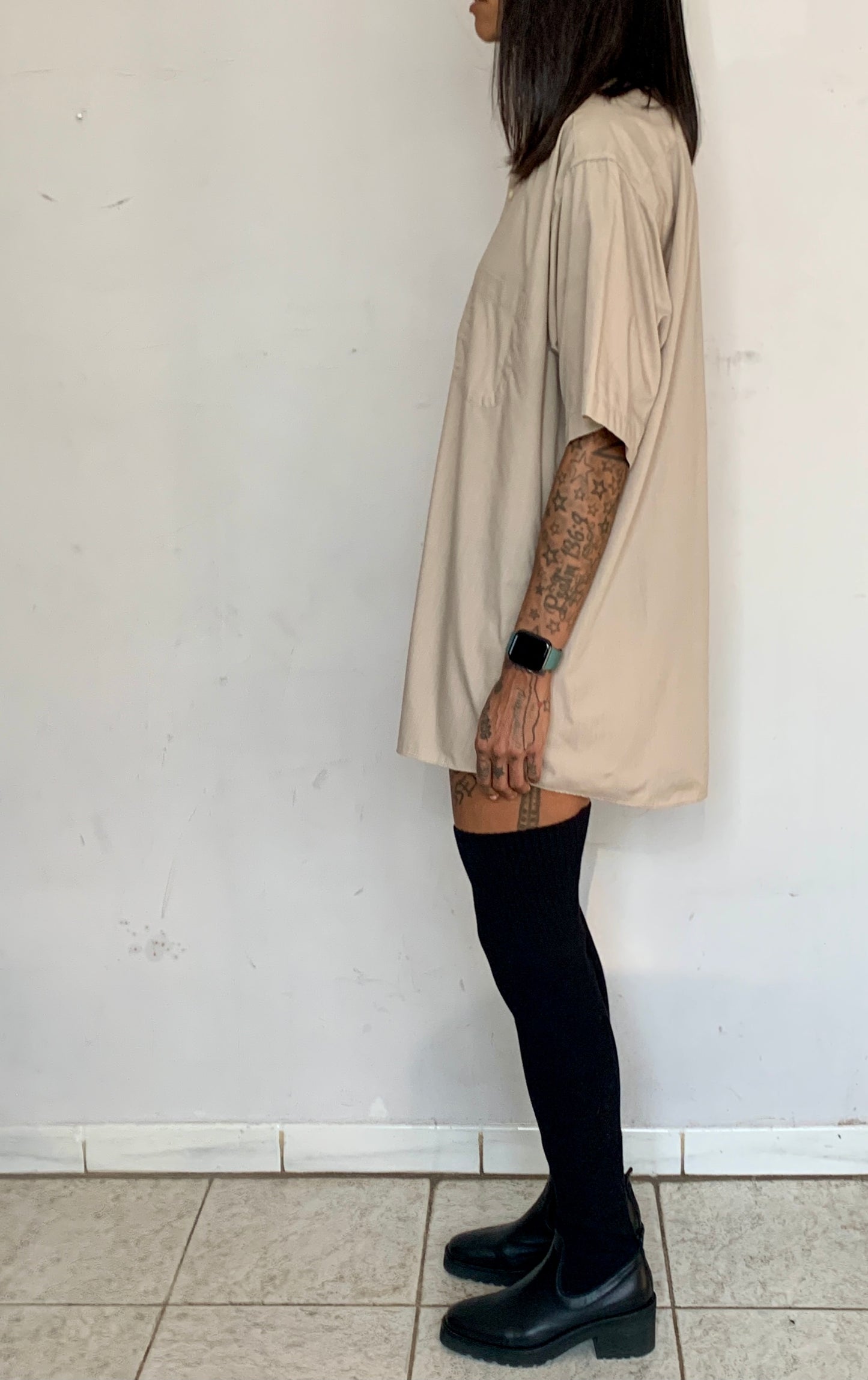 VTG DESIGNER OVERSIZED SHIRT, BISCUIT