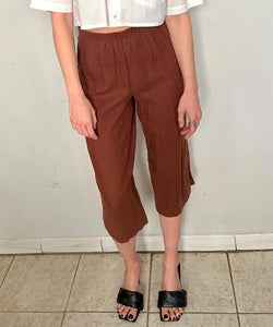 HIGH RISE LINEN CROPPED TROUSERS