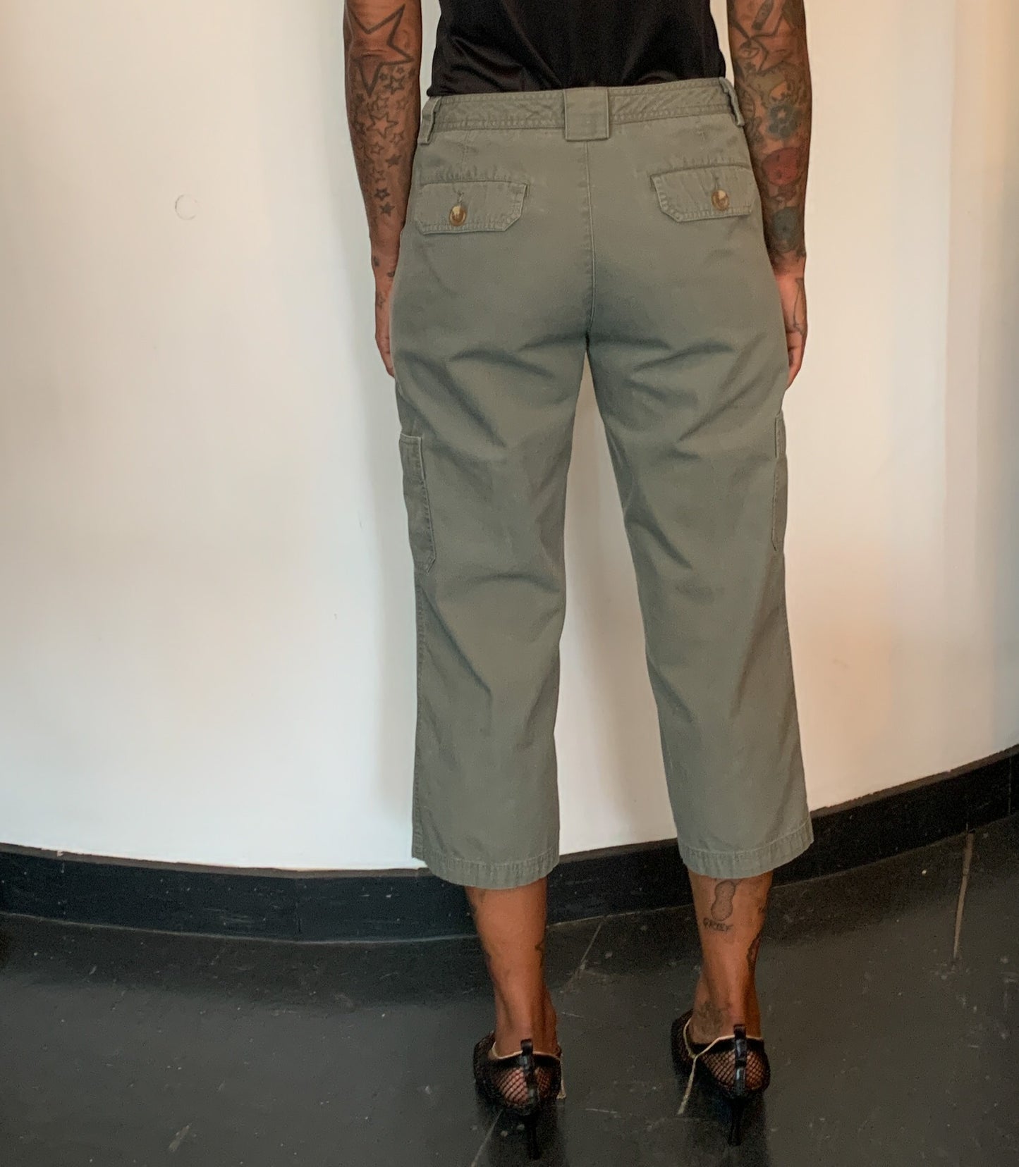 CROPPED DENIM TROUSERS, GREEN CARGO