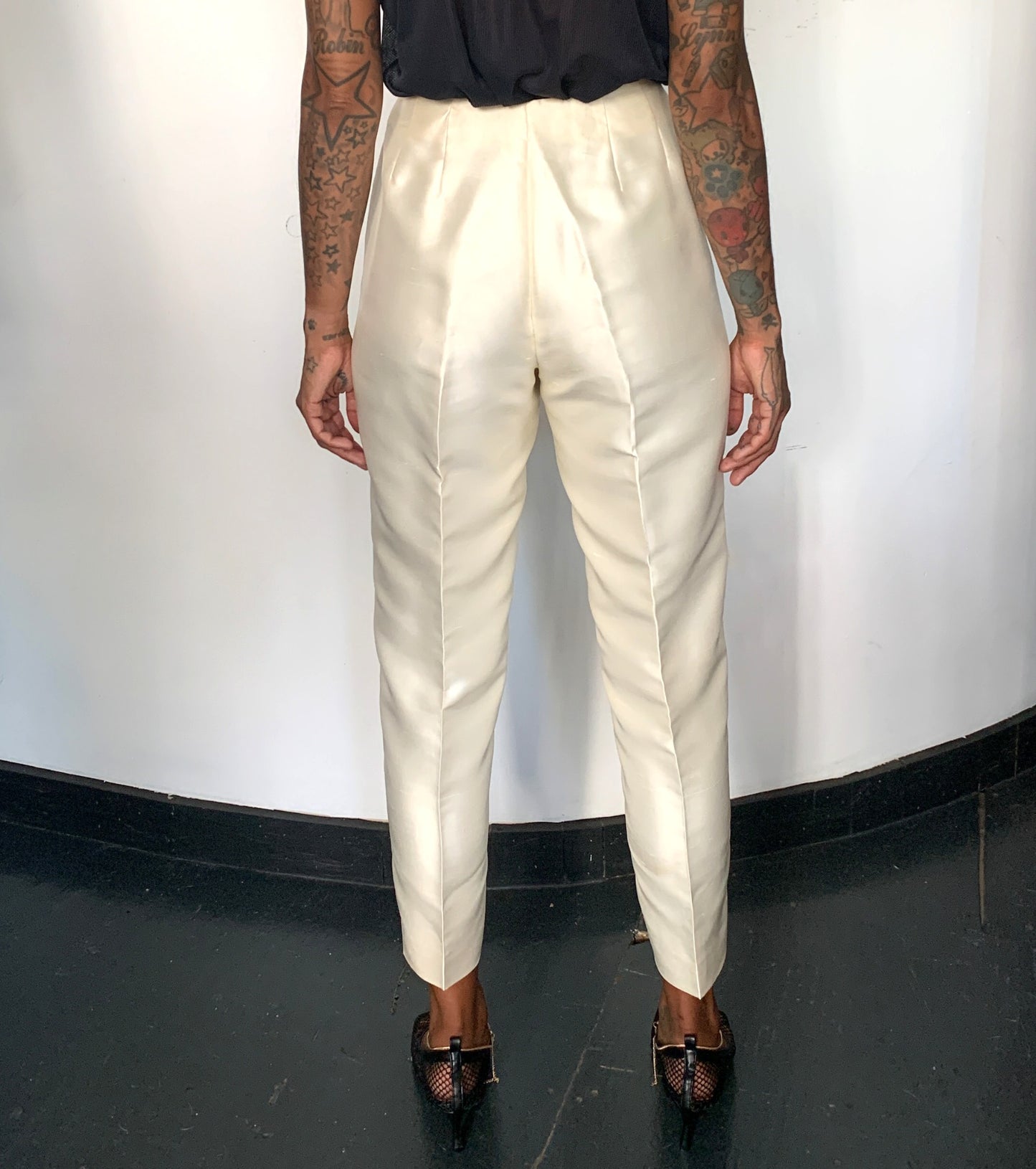 HIGH RISE CREAM SILK TROUSERS