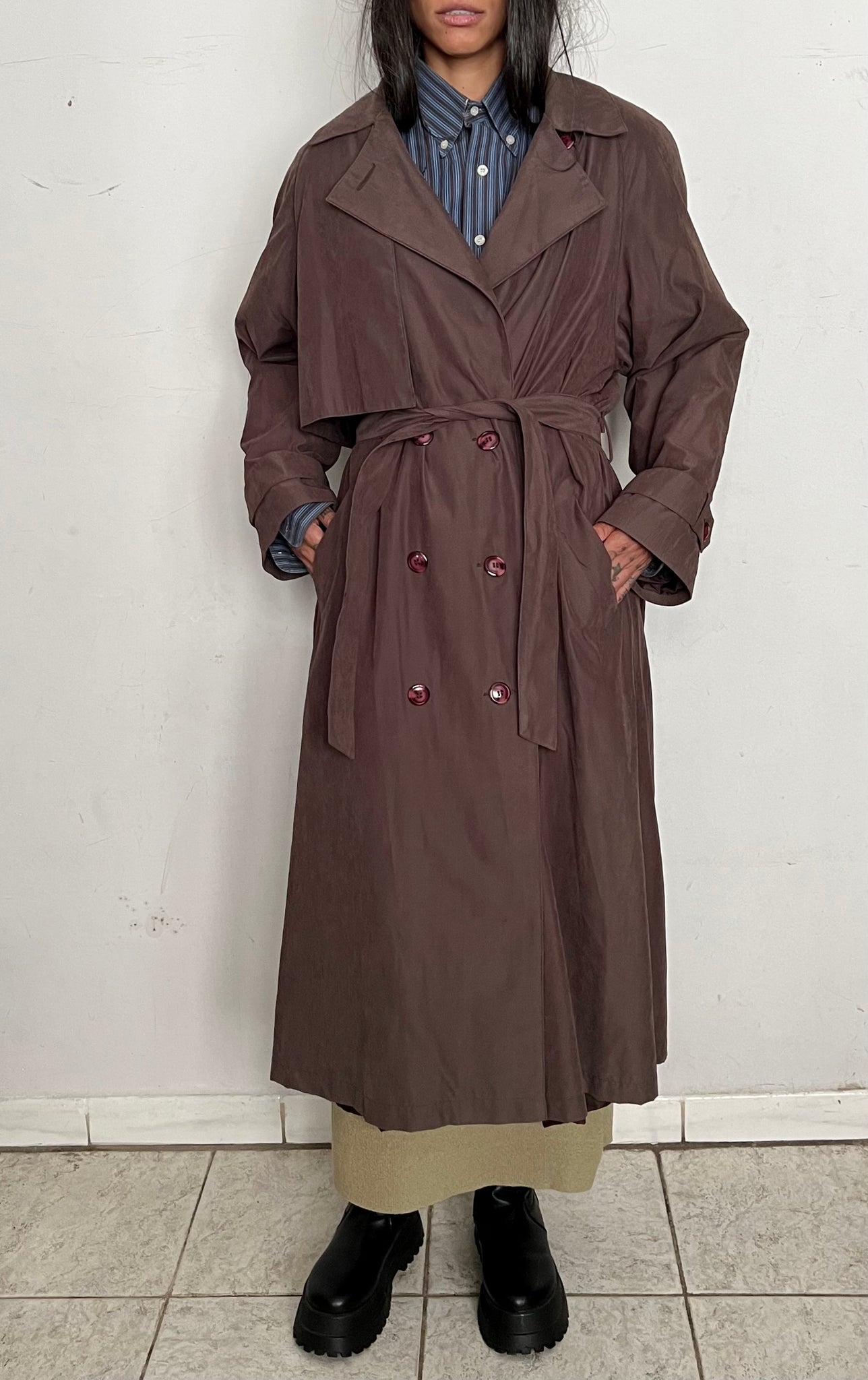 80S OVERSIZED TRENCH, CACAO