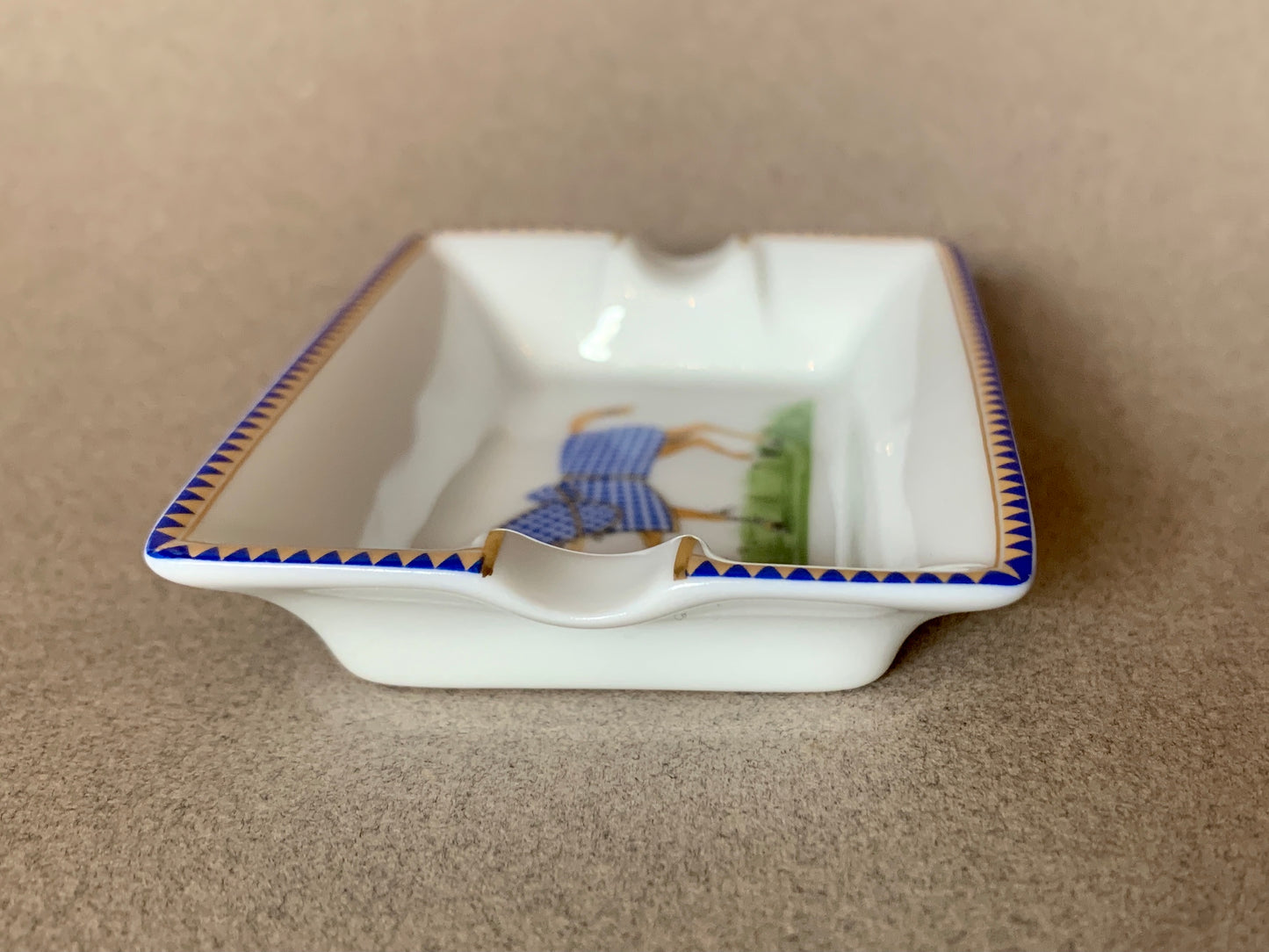 VINTAGE HERMÈS PORCELAIN ASHTRAY, BLUE PLAID