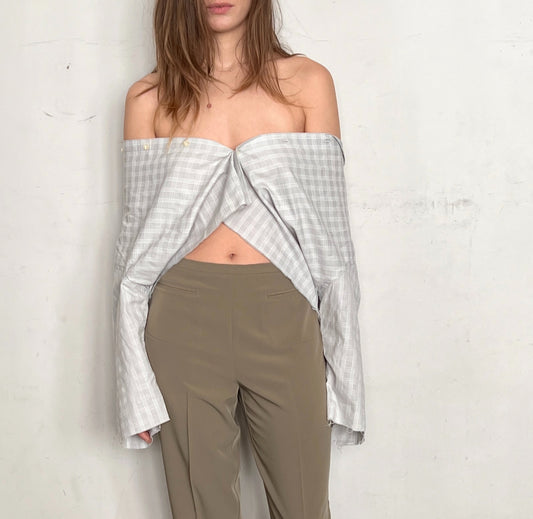 CUSTOM CROPPED TOP, WHITE/GRAY PLAID