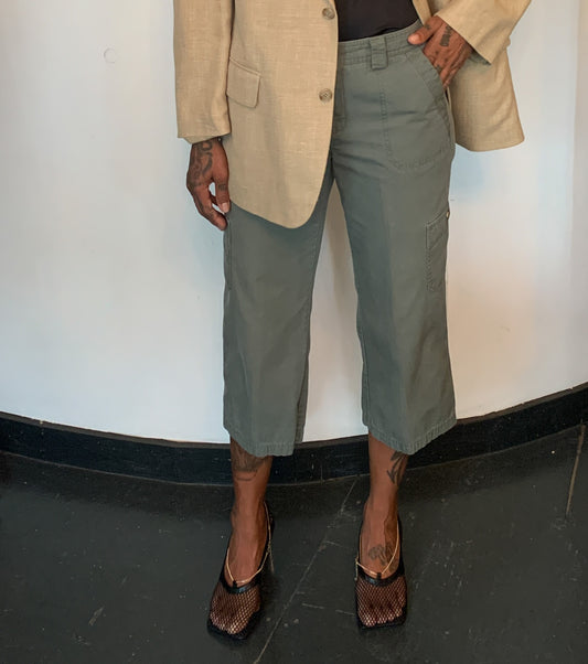 CROPPED DENIM TROUSERS, GREEN CARGO