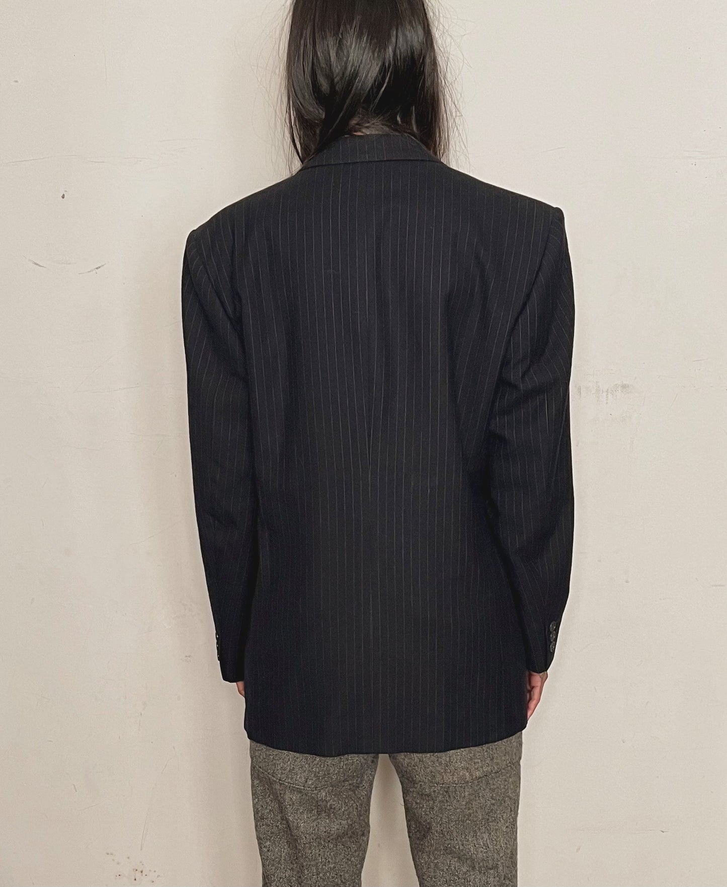 VINTAGE YVES SAINT LAURENT OVERSIZED BLAZER, NAVY PINSTRIPE