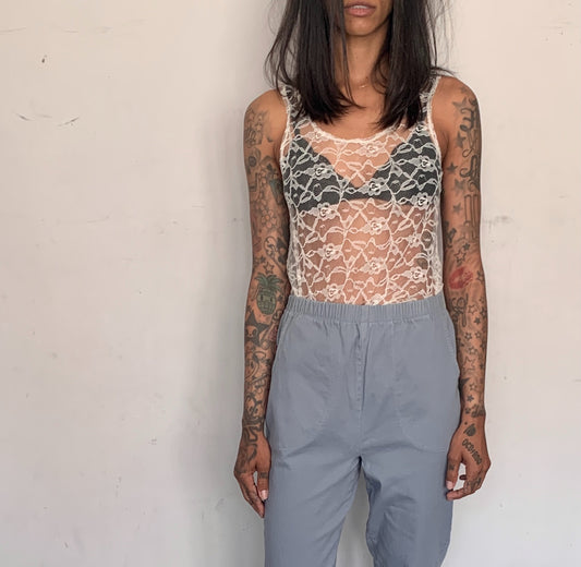 SHEER LACE TANK, CREAM