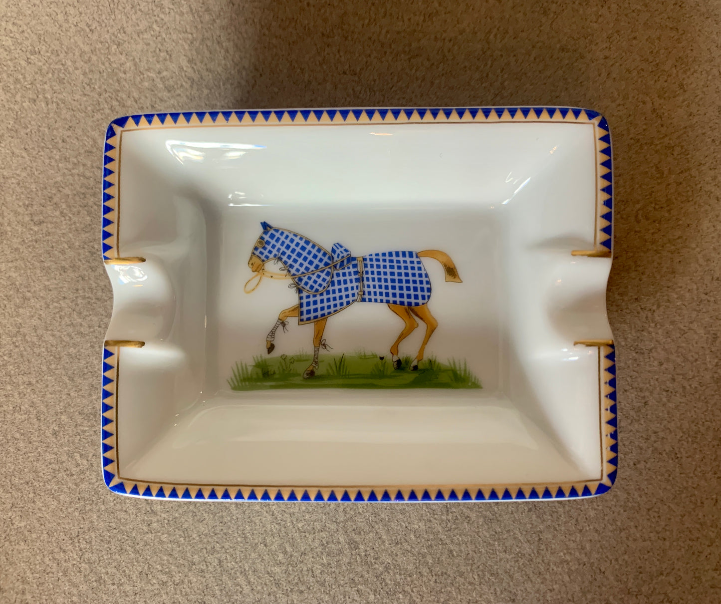 VINTAGE HERMÈS PORCELAIN ASHTRAY, BLUE PLAID