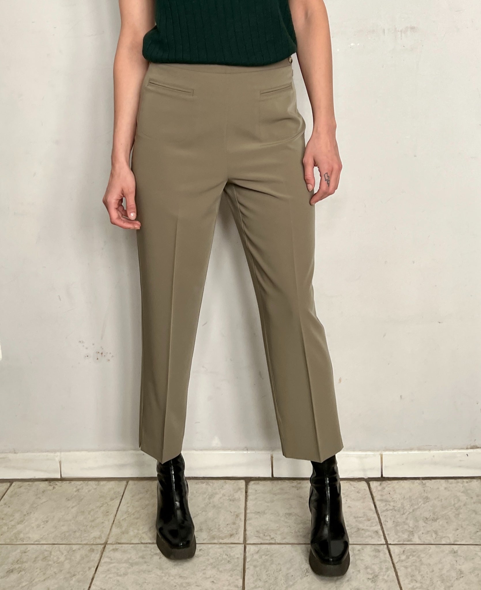 HIGH RISE PRESSED TROUSERS, TAUPE