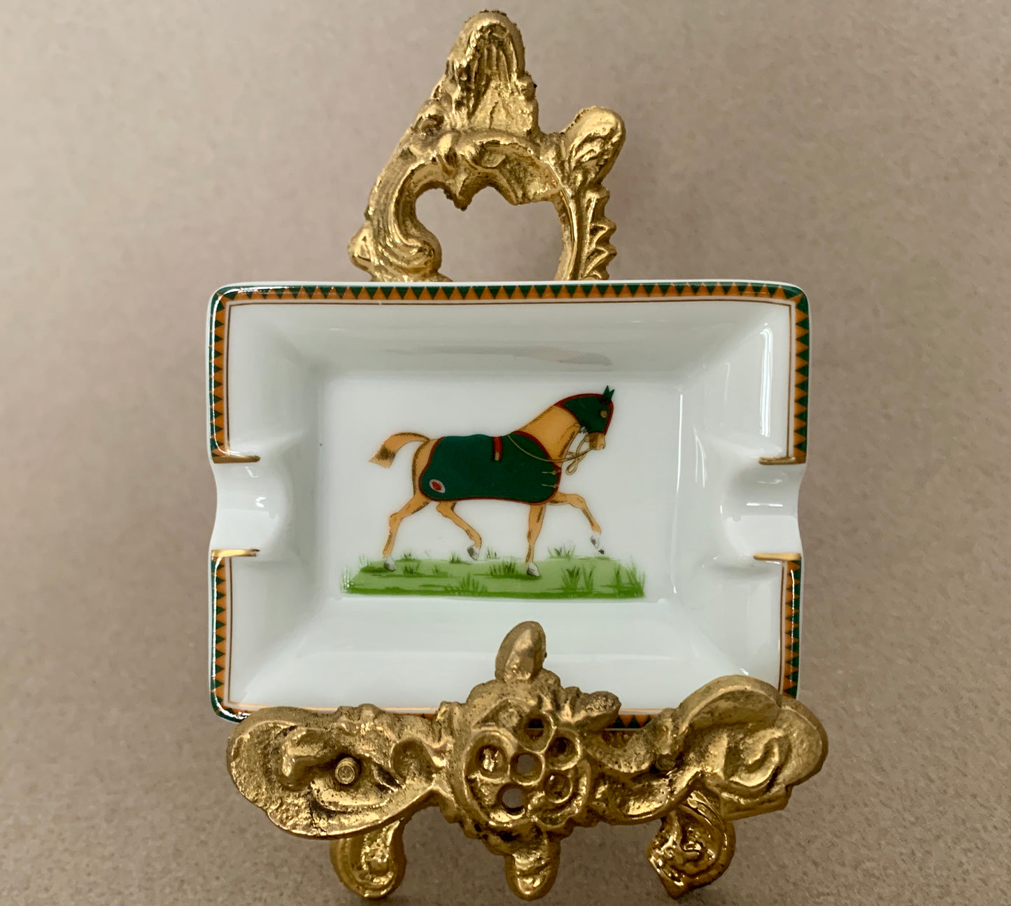 VINTAGE HERMÈS PORCELAIN ASHTRAY, FOREST GREEN