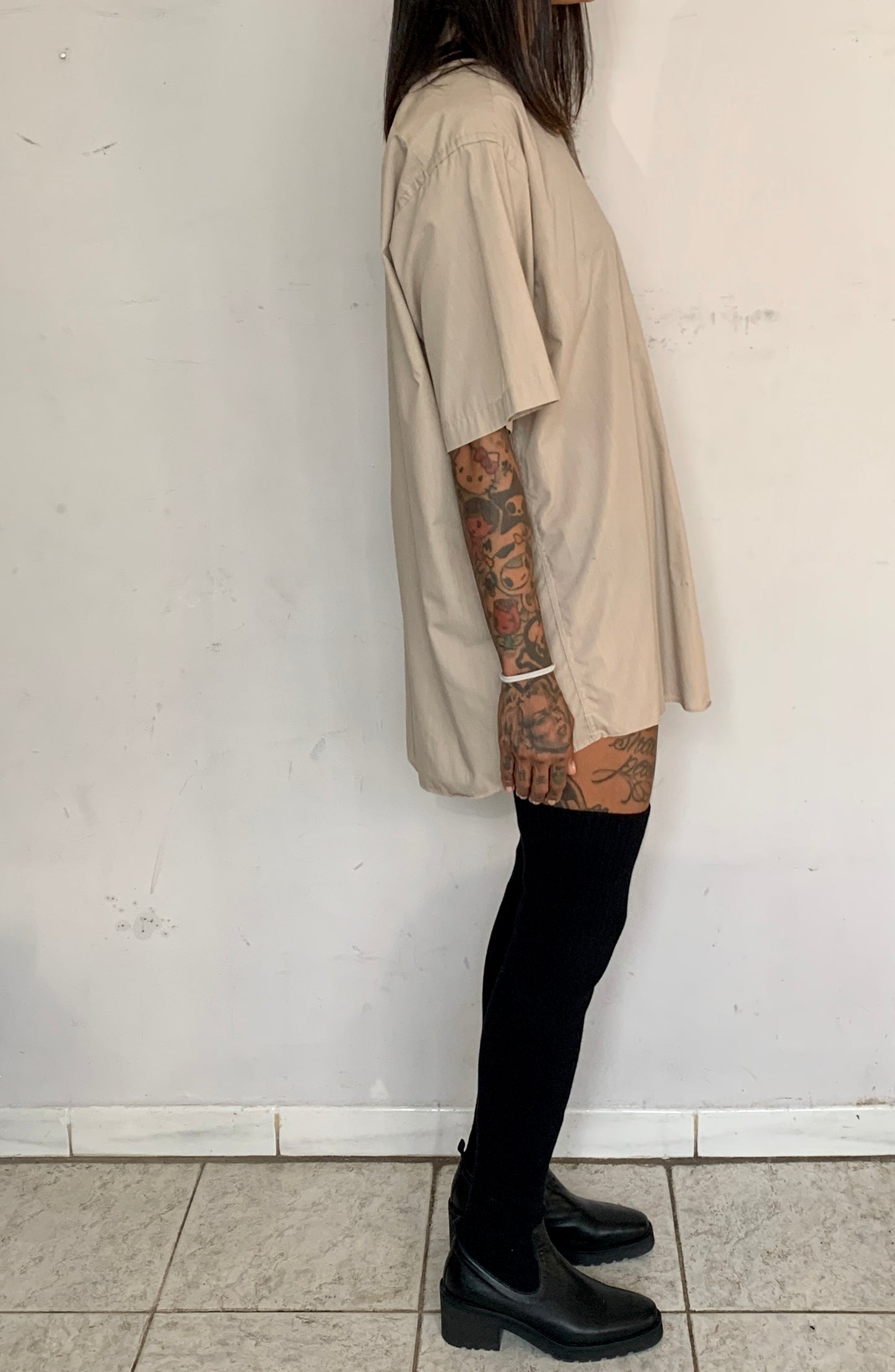 VTG DESIGNER OVERSIZED SHIRT, BISCUIT