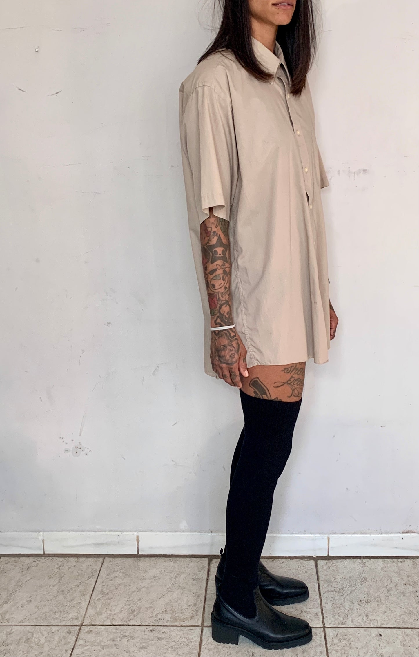 VTG DESIGNER OVERSIZED SHIRT, BISCUIT