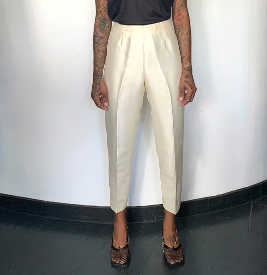 HIGH RISE CREAM SILK TROUSERS